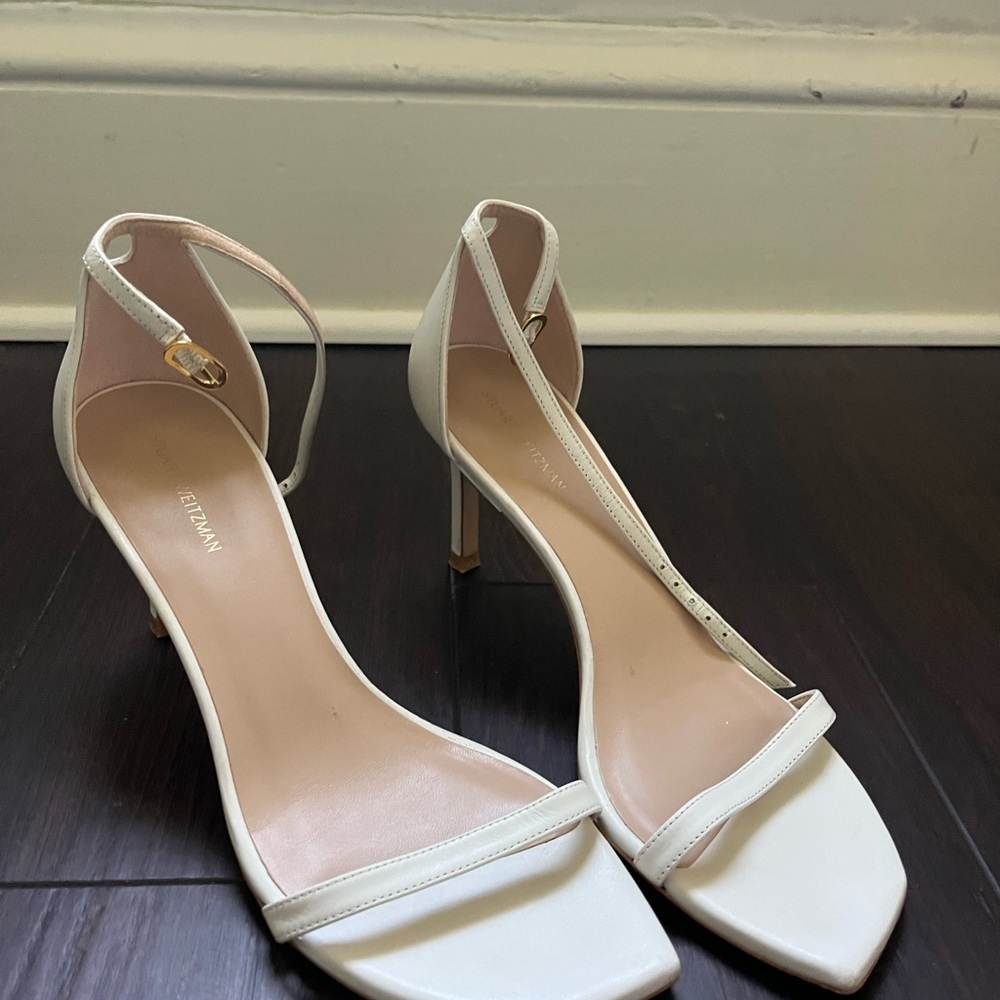 Leather Stuart Weitzman White Ankle Strap Heels